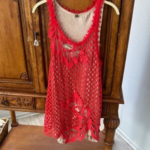 Free People Red Crochet Mini Dress